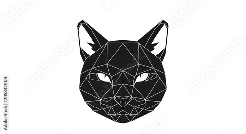 Photography Geometric black cat head vector icon.