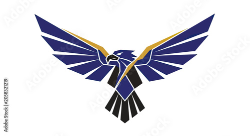 Valokuva Geometric blue and gold eagle wings logo.