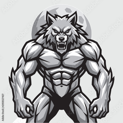 Muscular Wolf Werewolf Standing Flexing Full Body Dark Vector Illustration
