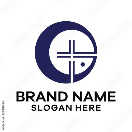 Christian cross icon. Modern logo featuring a Christian cross inside a circle. Church symbol. Vector illustration.