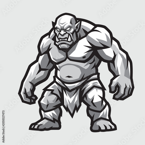 Giant Muscular Troll Ogre Monster Standing Full Body Vector Illustration