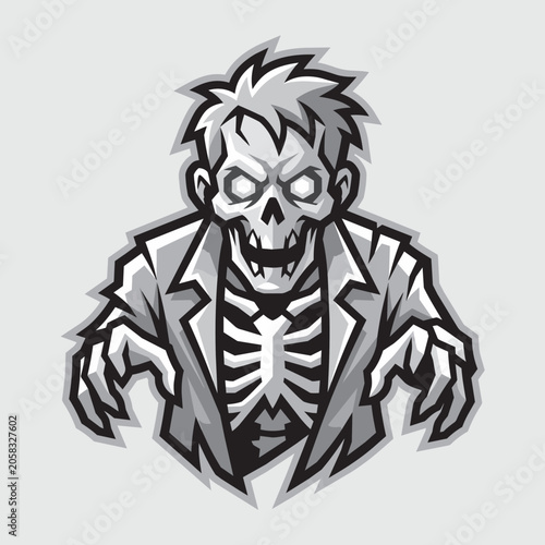 Zombie Skeleton Man in Suit Undead Dark Horror Vector Illustration