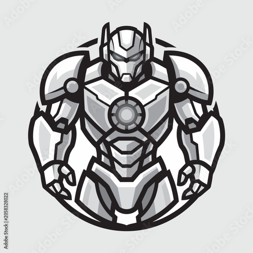 Armored Robot Mech Warrior Circle Badge Sci-Fi Vector Illustration