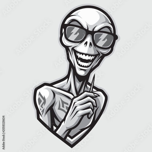 Alien Extraterrestrial with Sunglasses Smiling Cool Pose Vector Illustration