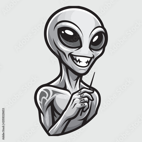 Alien Extraterrestrial Smiling Friendly Pose Portrait Vector Illustration