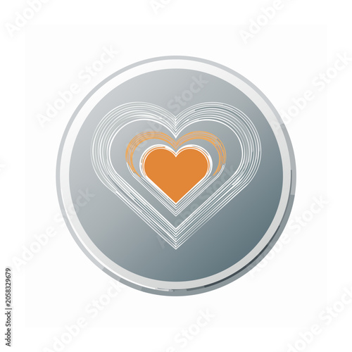 Minimalist orange heart icon on gray circle