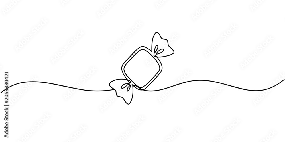 Obraz premium wrapped continuous one line drawing, A minimalist continuous line drawing of a wrapped candy, isolated on white background, Candy continuous one line drawing on white background in minimalist style 