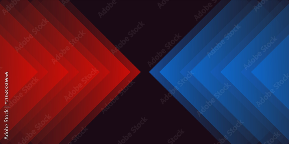 Fototapeta premium 3D red blue techno abstract background overlap layer on dark space with arrow decoration. Modern graphic design element motion style concept for banner, flyer, card, brochure cover, or landing page