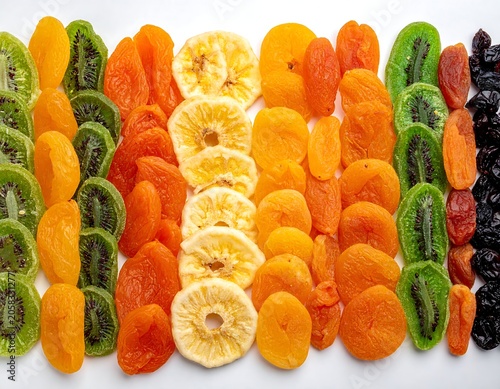 A vibrant arrangement of dried fruits