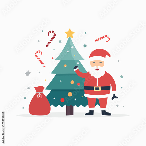 Santa Claus with Christmas Tree and Gifts