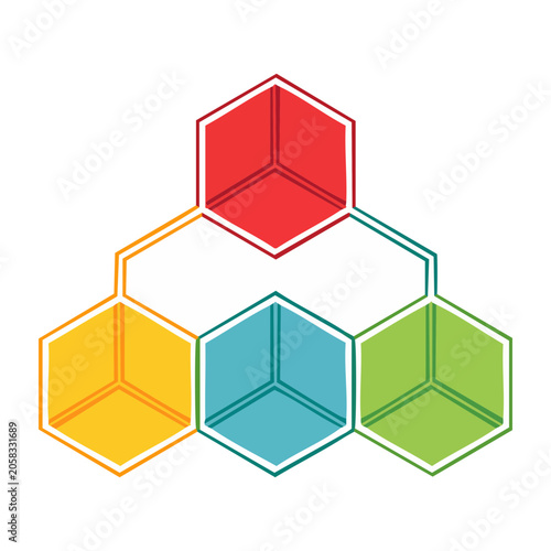 Stacked geometric cubes in flat design style