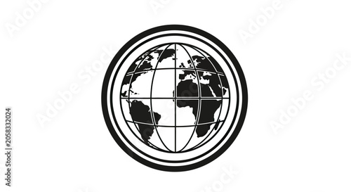 Фотография Detailed world globe enclosed within single circular ring.