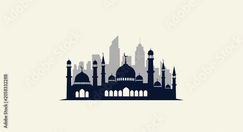 Canvastavla Detailed Islamic city skyline with mosques and minarets.