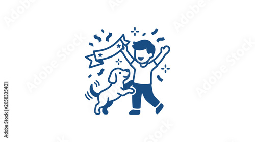 Tableau sur toile Boy and dog playing outside happy.