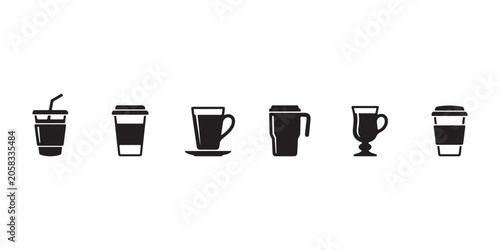 Foto Coffee Cup Silhouette Icons Set with Hot Beverage Mug Takeaway Cup Cafe and Drin
