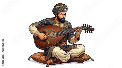 man playing stringed instrument on pillow traditional middle eastern music
