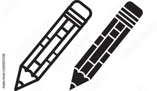 Fotografia Pencils in Vector Style with Black and White Stripes and Erasers Featuring Writi