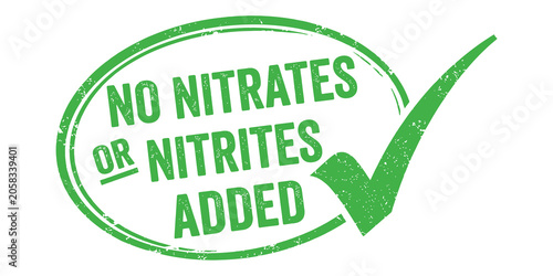 Photos Green no nitrates or nitrites added rubber stamp vector illustration isolated on