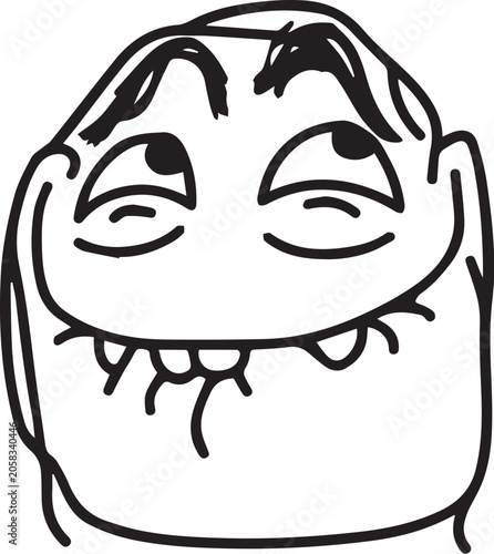 Foto Smug Cartoon Meme Face Black and White Vector Illustration