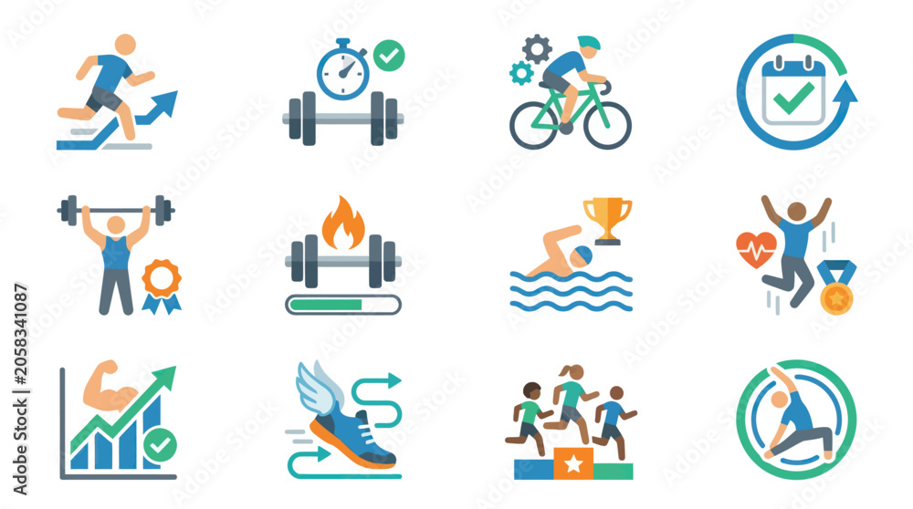 Fototapeta premium Fitness icons with people exercising.