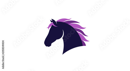 Fotografie Dark horse head icon with purple mane.