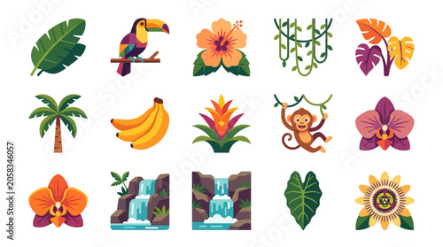 Playful Toucan Animation, Tropical Flowers, Jungle Scene, Vector Art, Colorful, Fun