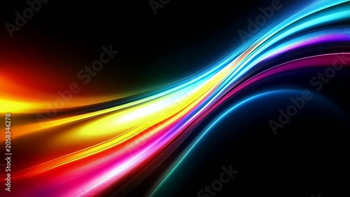 Abstract background with flowing neon light waves in vibrant colors against a black backdrop.