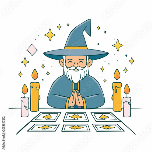 Wizard with Tarot Cards and Candles