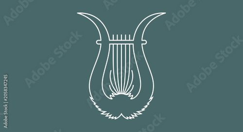 Fotografie Classical lyre harp instrument white line art.