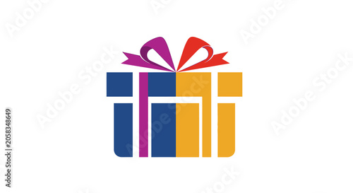 Colorful wrapped gift box with decorative pink ribbon bow.