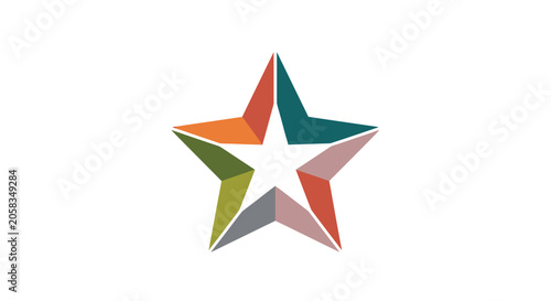 Colorful 3D five pointed star logo on white background.