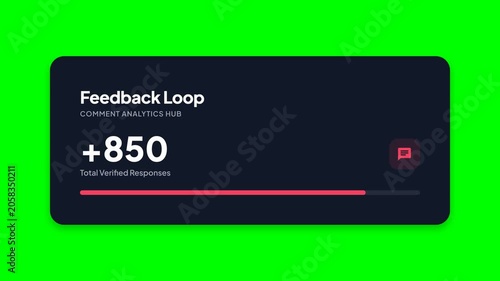 Dynamic feedback loop interface displaying increasing verified responses on a dark card with vibrant green background, symbolizing growth, analytics, and engagement metrics