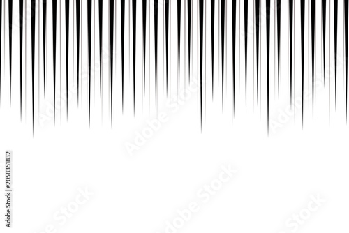 Black radial comics style lines, Straight Vertical Lines, isolated on white background. Speed abstract. Vector illustration