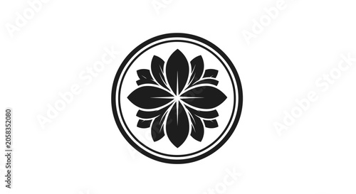 Circular black floral lotus emblem on white