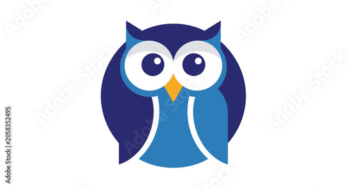 Circular blue owl head icon vector design.
