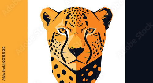 Cheetah head portrait in orange and black.
