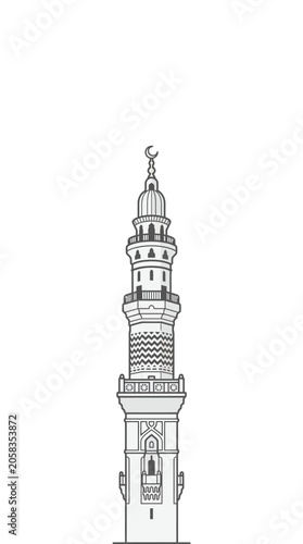 Photos A detailed line art illustration of a traditional Islamic minaret tower