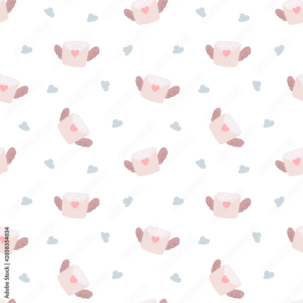 Naklejka premium Fairytale seamless pattern set featuring envelope heart letter wing sky cloud moon star nursery fantasy magic wallpaper textile repeat mail