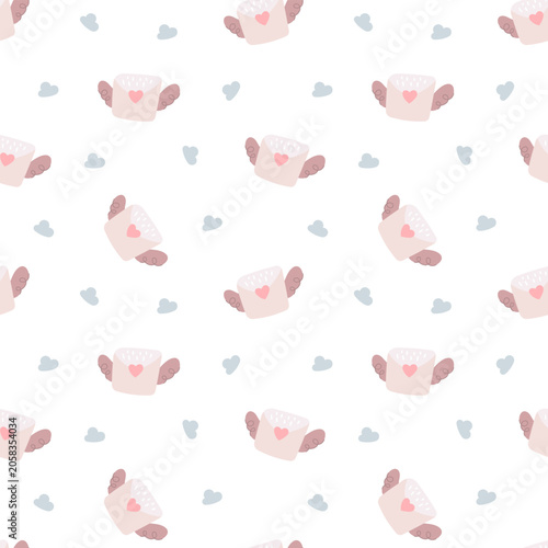 Fairytale seamless pattern set featuring envelope heart letter wing sky cloud moon star nursery fantasy magic wallpaper textile repeat mail