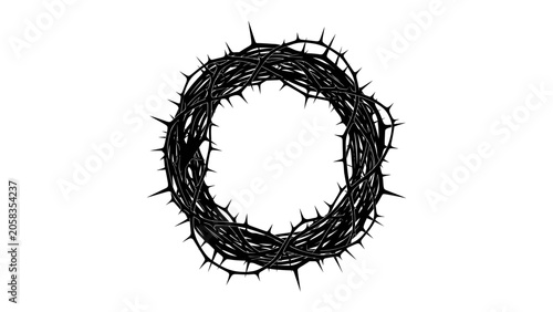 Bild auf Leinwand Crown of Thorns: A stark, black crown of thorns, symbolizing sacrifice and suffering, presented in a minimalist style