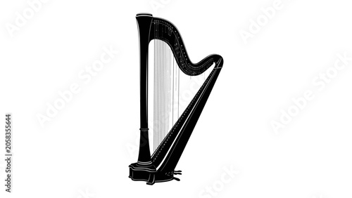 фотографія Elegant Harp: A classic black harp with shining strings stands as a symbol of musical artistry and refined elegance