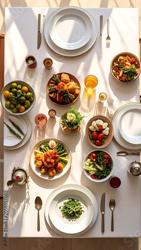 A table set with various dishes of food