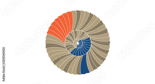 Abstract geometric spiral seashell pattern with orange accents.