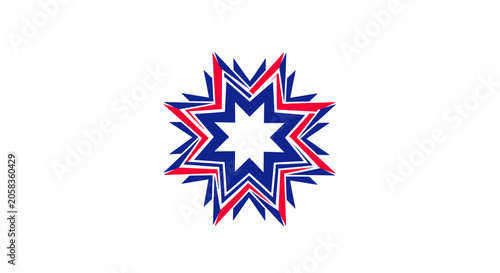 Abstract geometric star burst logo in red and blue.
