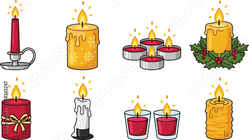 Canvastavla Christmas candle collection with festive wax candles tealights holly decorations
