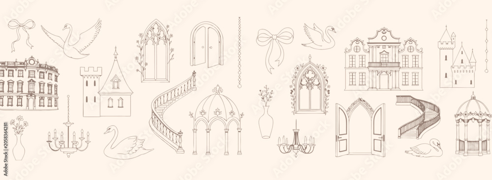 Naklejka premium Various architectural elements and building parts