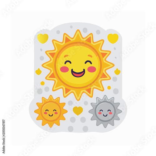 Cartoon Smiling Sun with Moon and Stars