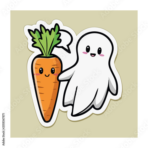 Cute cartoon carrot and ghost illustration