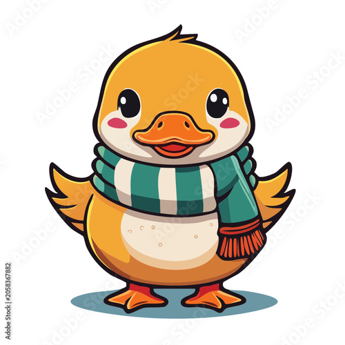 Cute cartoon duck wearing a striped scarf