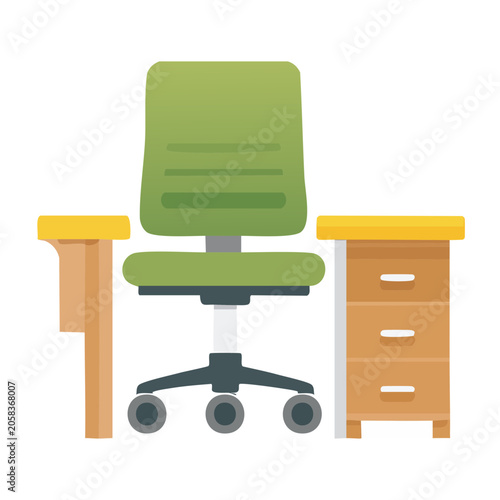 Flat design office chair and desk illustration